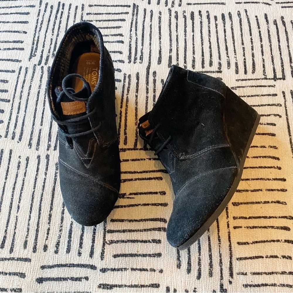 Tom’s Black Suede Toms Boot Wedge Heels 10 - image 1