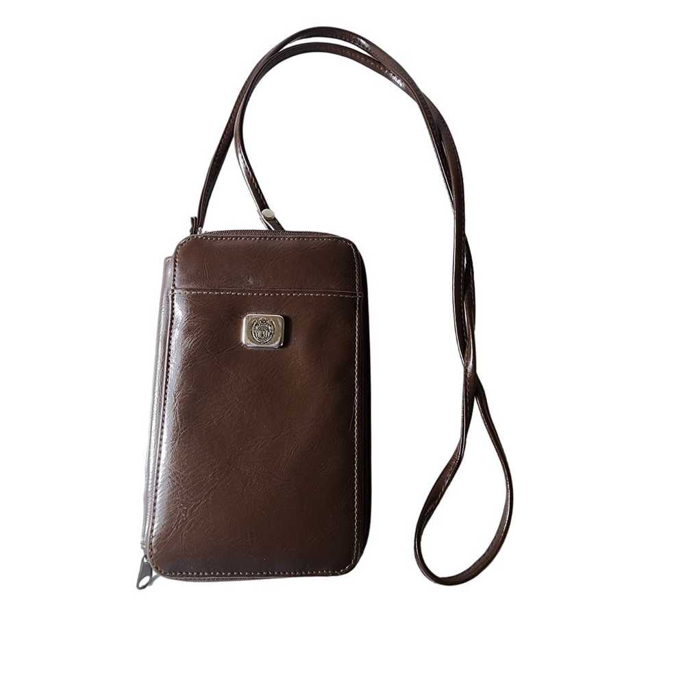 RARE VINTAGE Small Brown Leather Strap Crossbody … - image 1