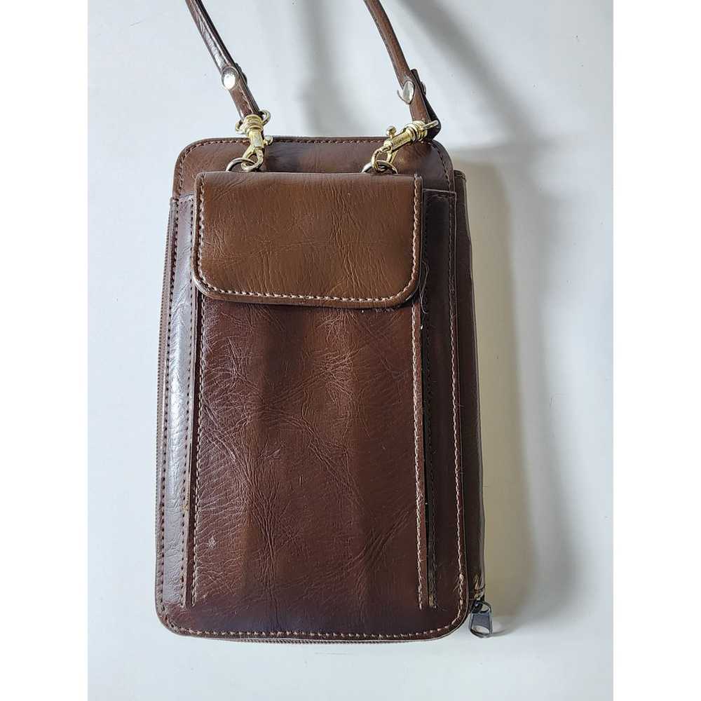 RARE VINTAGE Small Brown Leather Strap Crossbody … - image 3