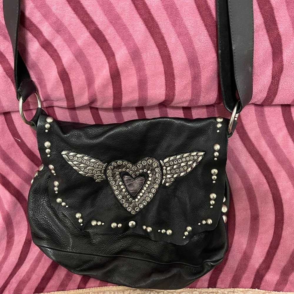 Leatherock Black Leather USA Shoulder Studded Fly… - image 1