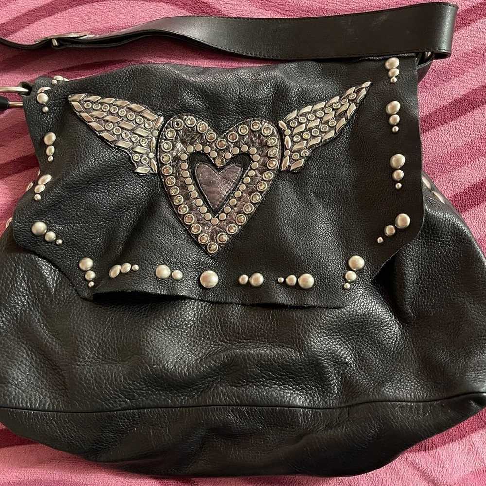 Leatherock Black Leather USA Shoulder Studded Fly… - image 2