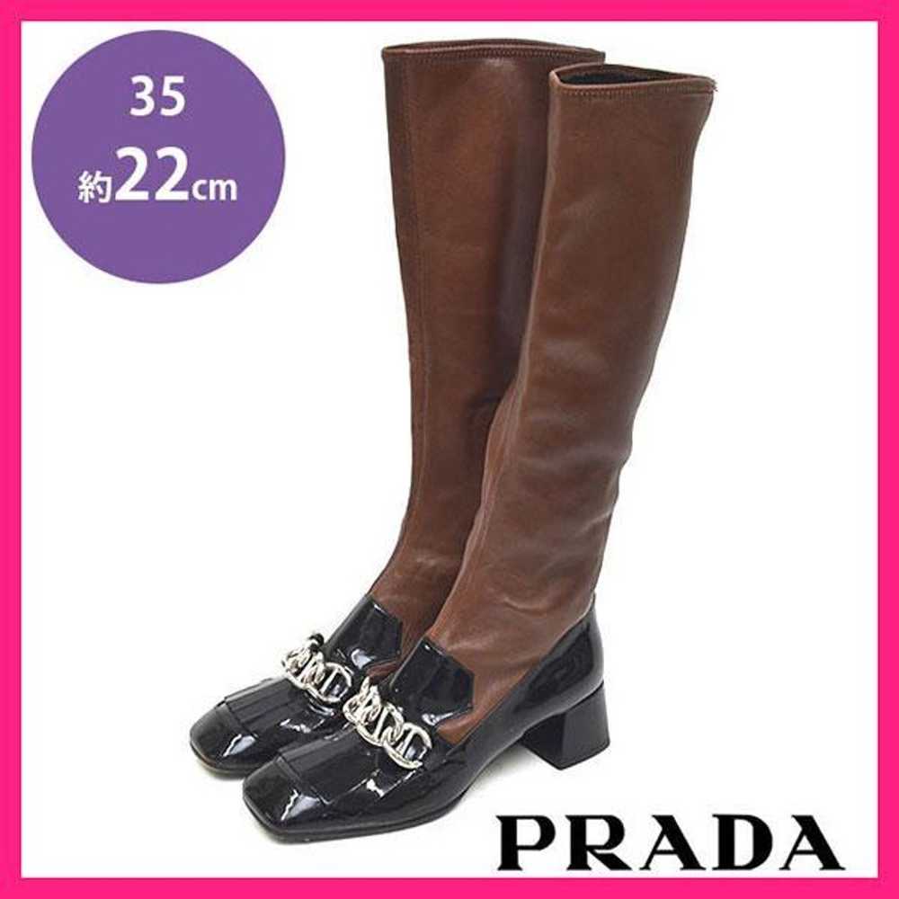 Prada Chain Fringe Square Toe Long Boots 35 (appr… - image 1