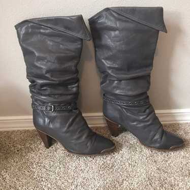 Vintage 1980s Black deals Leather Cuffed Slouchy Boots Knee High Barbo 10.5