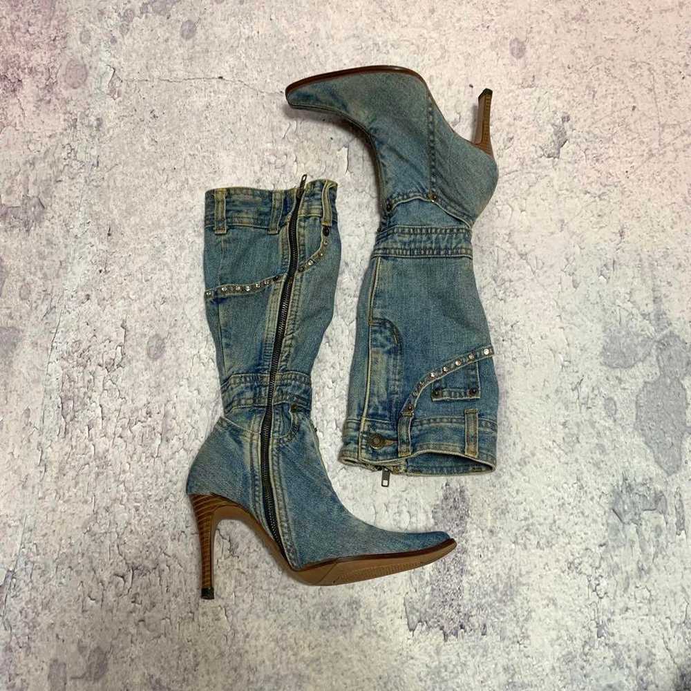 archive denim remake long boots y2k - image 1