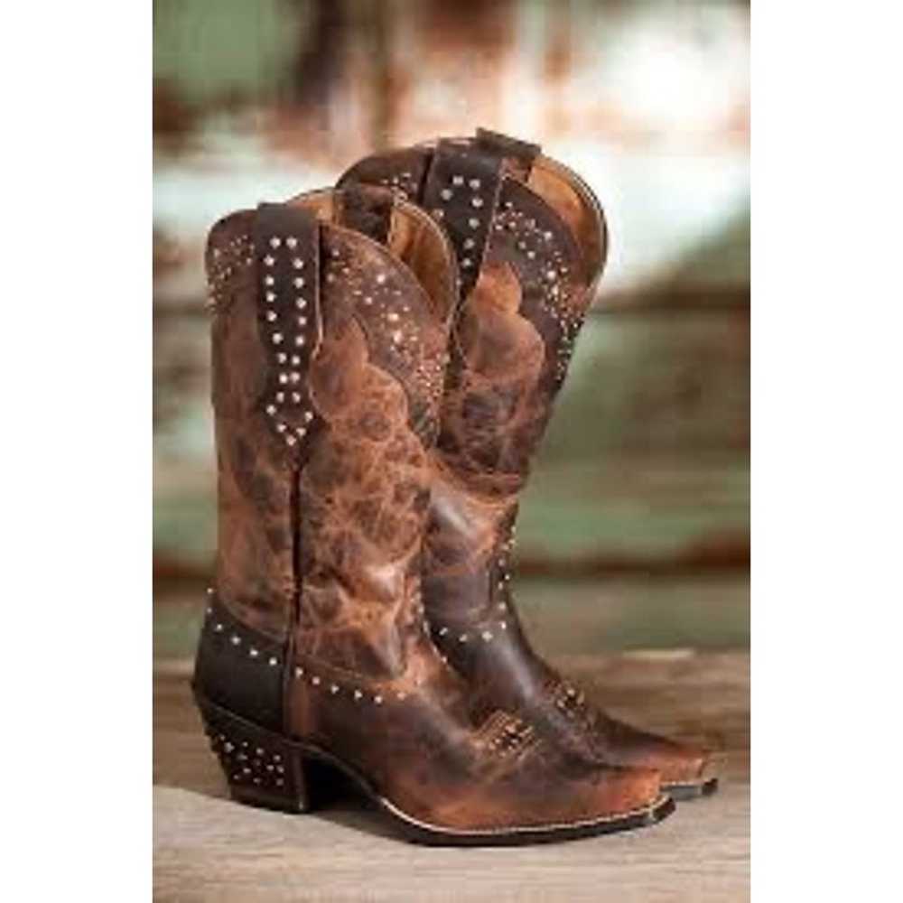 ARIAT Brown Leather Sassy Rhinestone Cowgirl Boot… - image 1