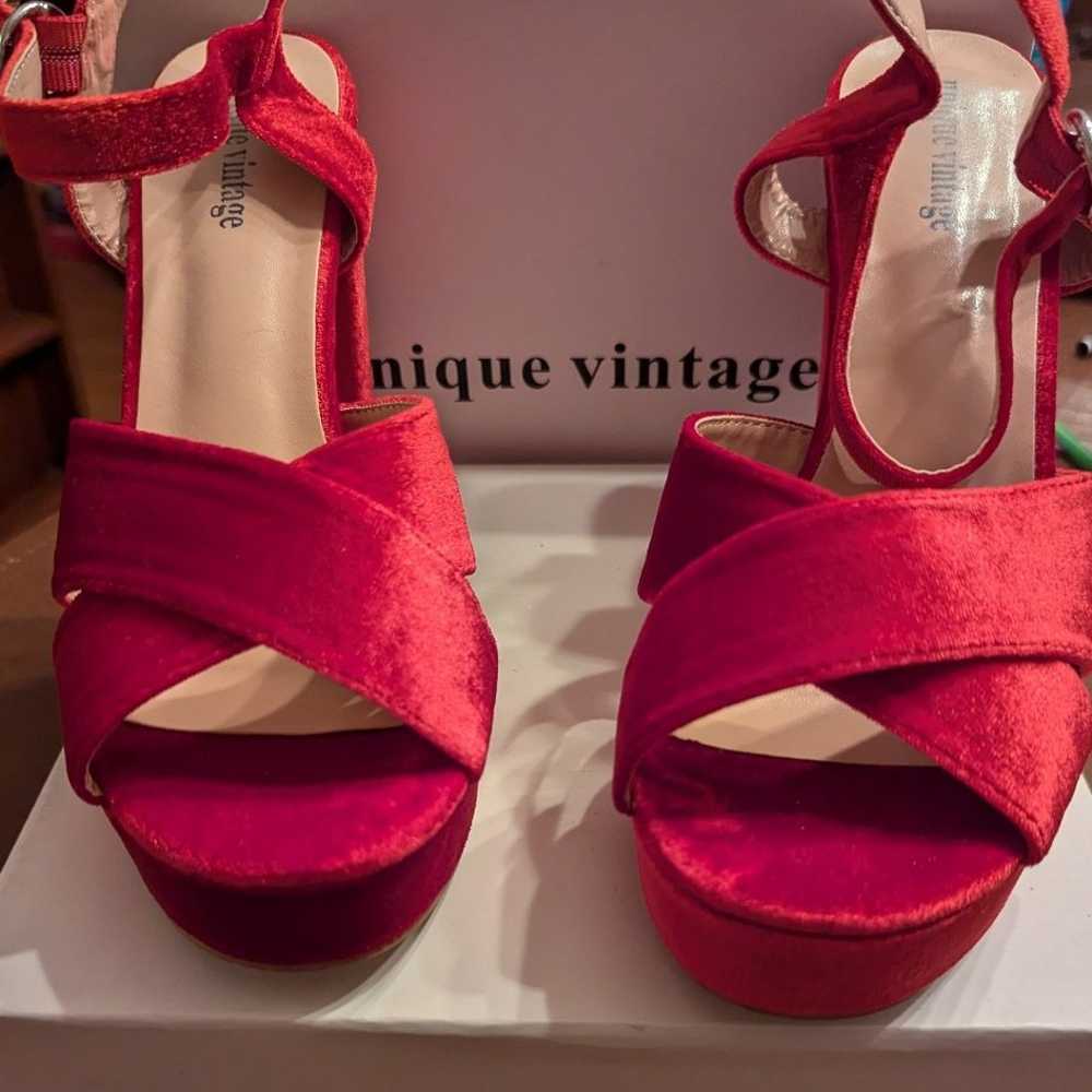 Red Velvet Platform Heels - image 3