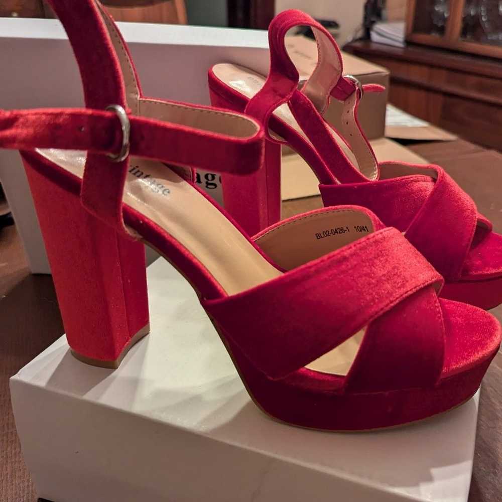 Red Velvet Platform Heels - image 4