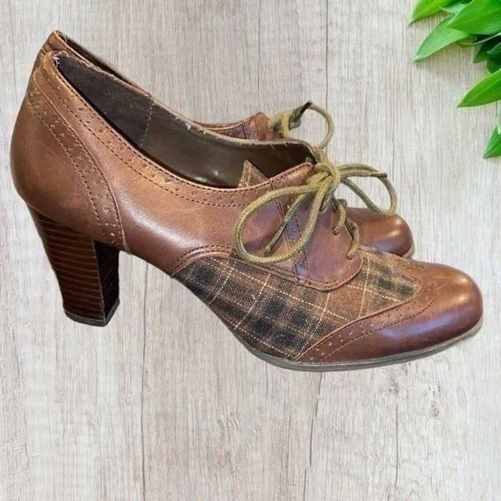 Etienne Aigner Vintage Plaid Tie Pumps Stacked He… - image 1