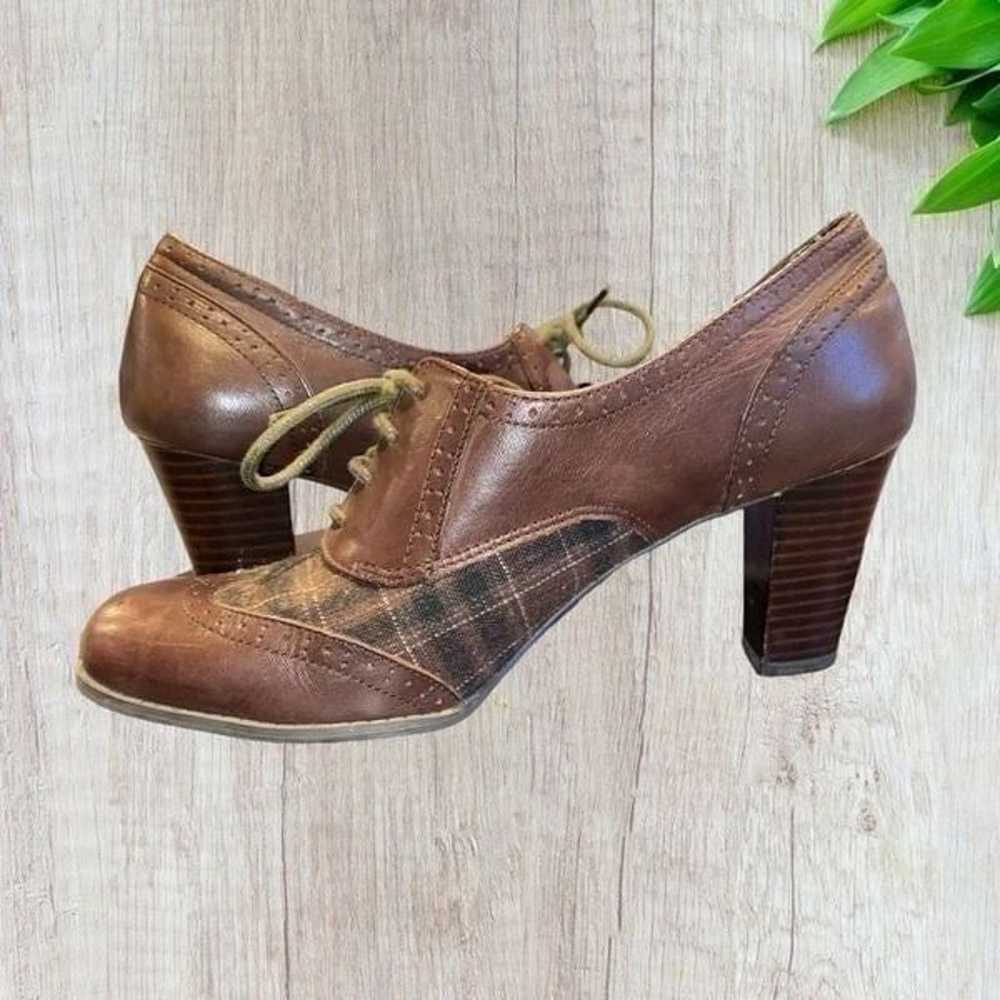 Etienne Aigner Vintage Plaid Tie Pumps Stacked He… - image 4