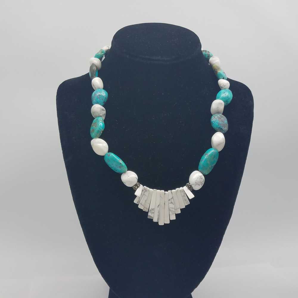 Sterling Silver Turquoise Howlite 19" Necklace 93… - image 1