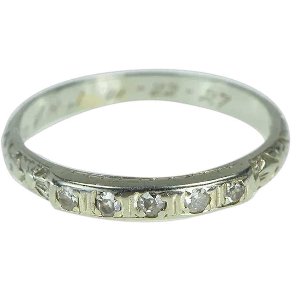 18K 1920's Diamond Engraved Wedding Band Ring Siz… - image 1