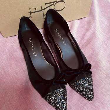 LE TALON Black Glitter Pointed Toe Flat Shoes - image 1