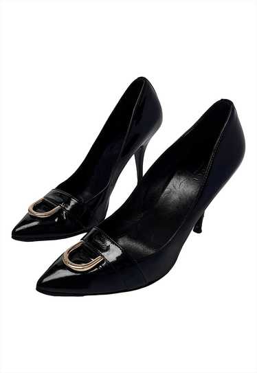 Gucci Heels Courts Black Patent Leather Gold D Rin