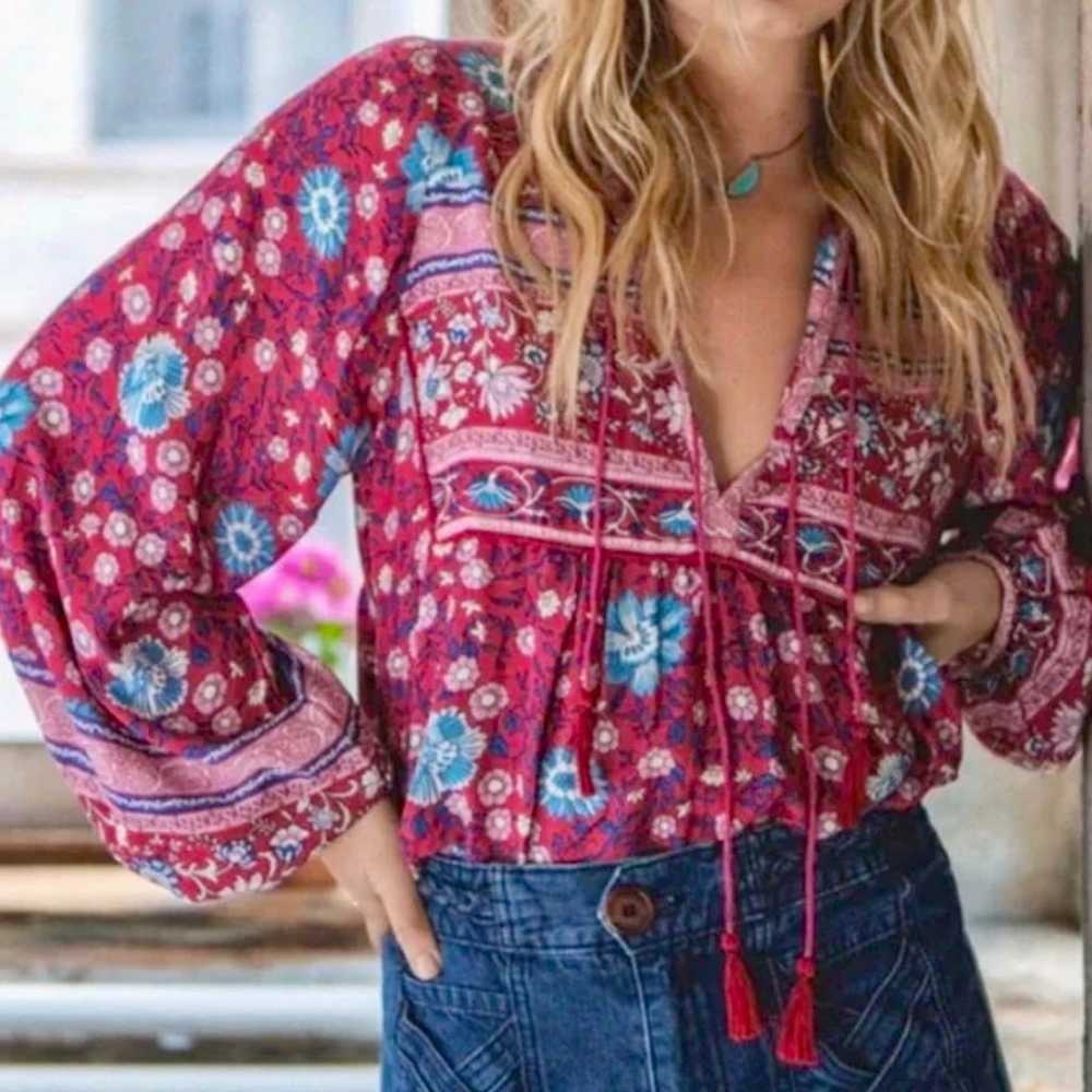 Vintage Spell & The Gypsy Folk Town Blouse Wine - image 1