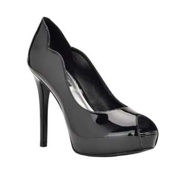 Nine West Hilare Peep Toe Pumps Black Patent Leath