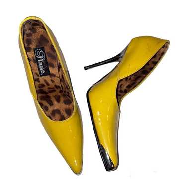 Pleaser pointed toe yellow stiletto heels strippe… - image 1