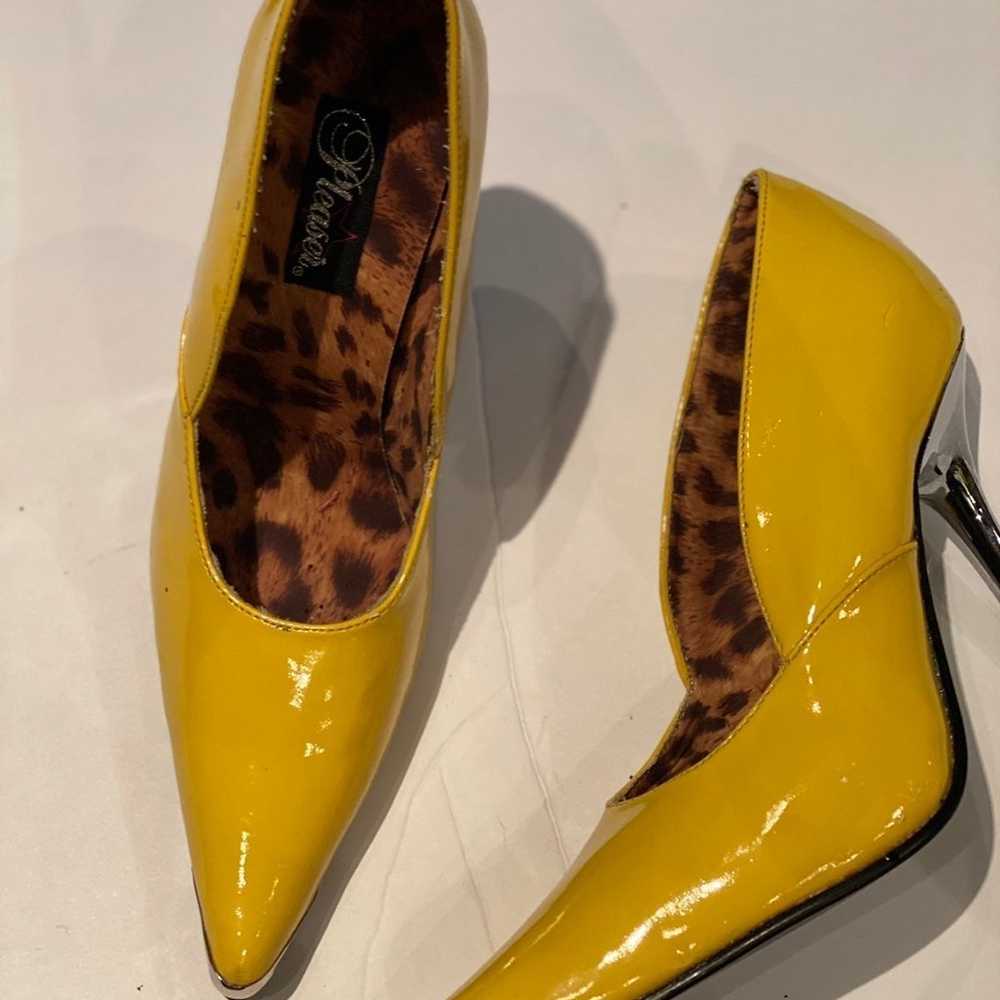 Pleaser pointed toe yellow stiletto heels strippe… - image 2