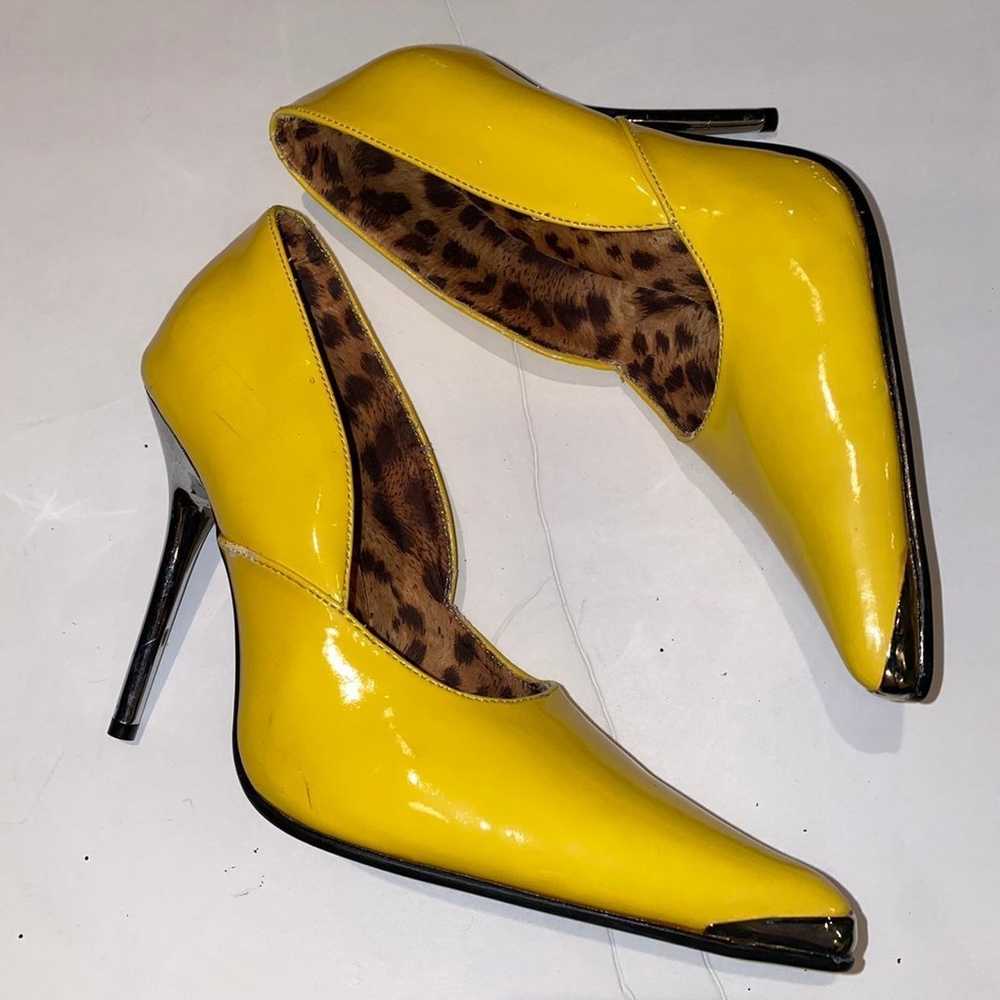 Pleaser pointed toe yellow stiletto heels strippe… - image 3