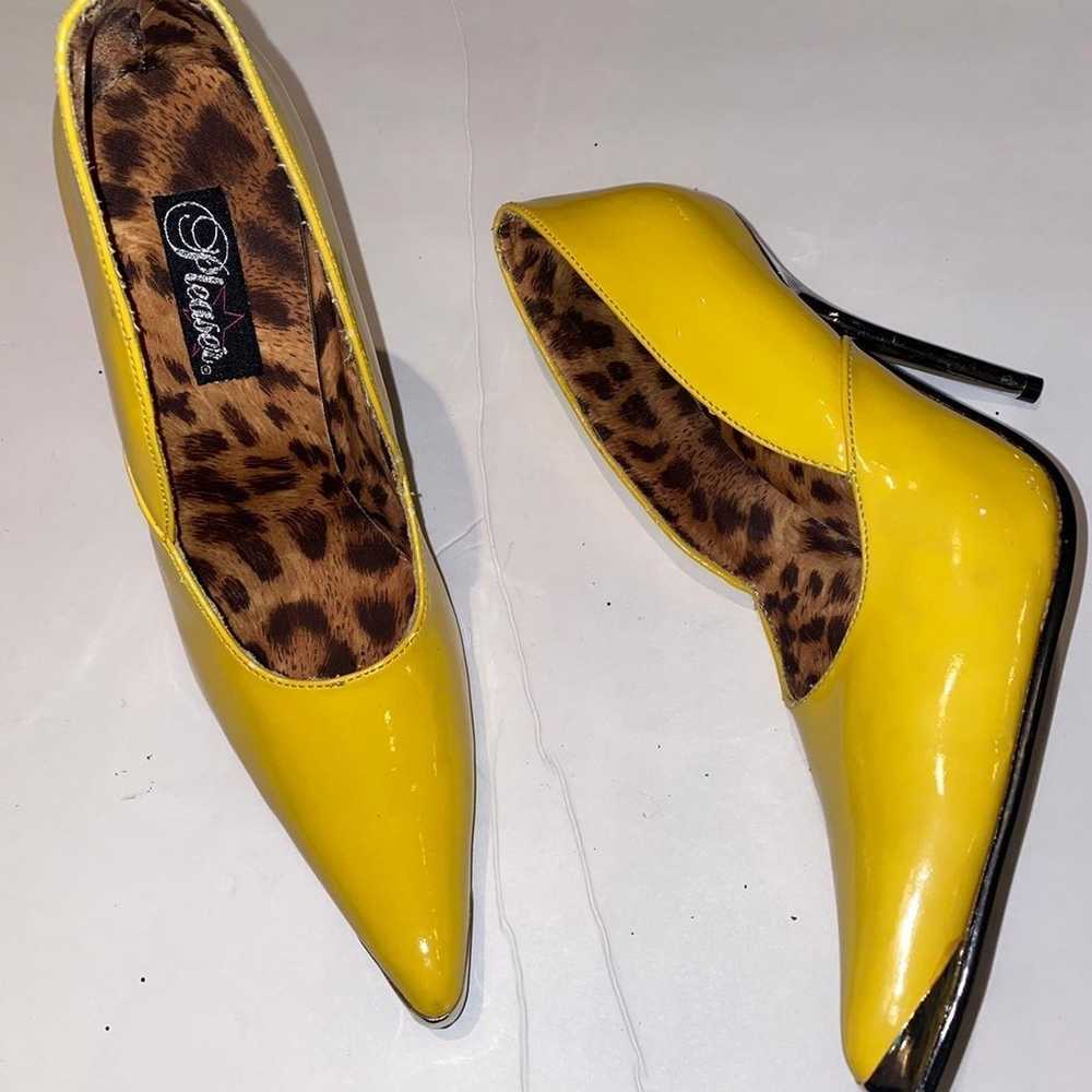 Pleaser pointed toe yellow stiletto heels strippe… - image 6