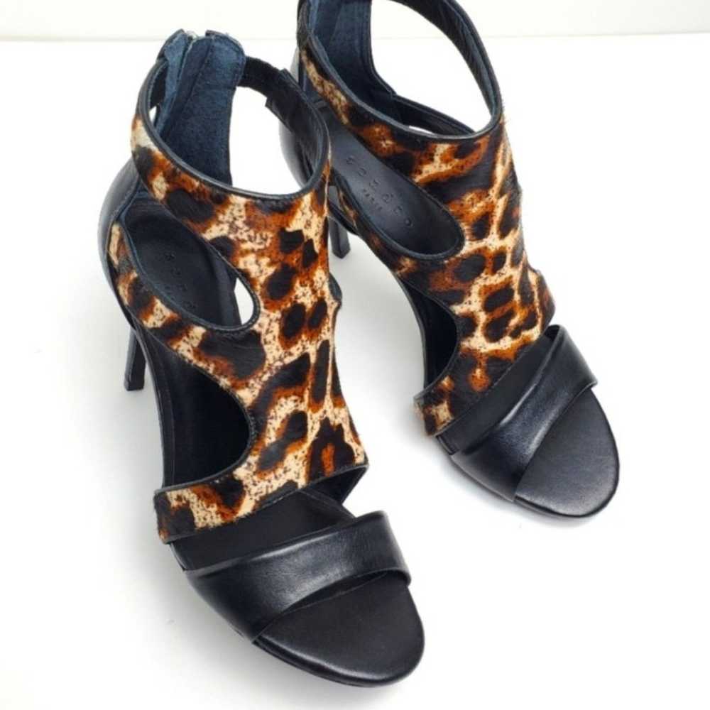 Sandro Pony Hair Animal Print Leather High Heel S… - image 1