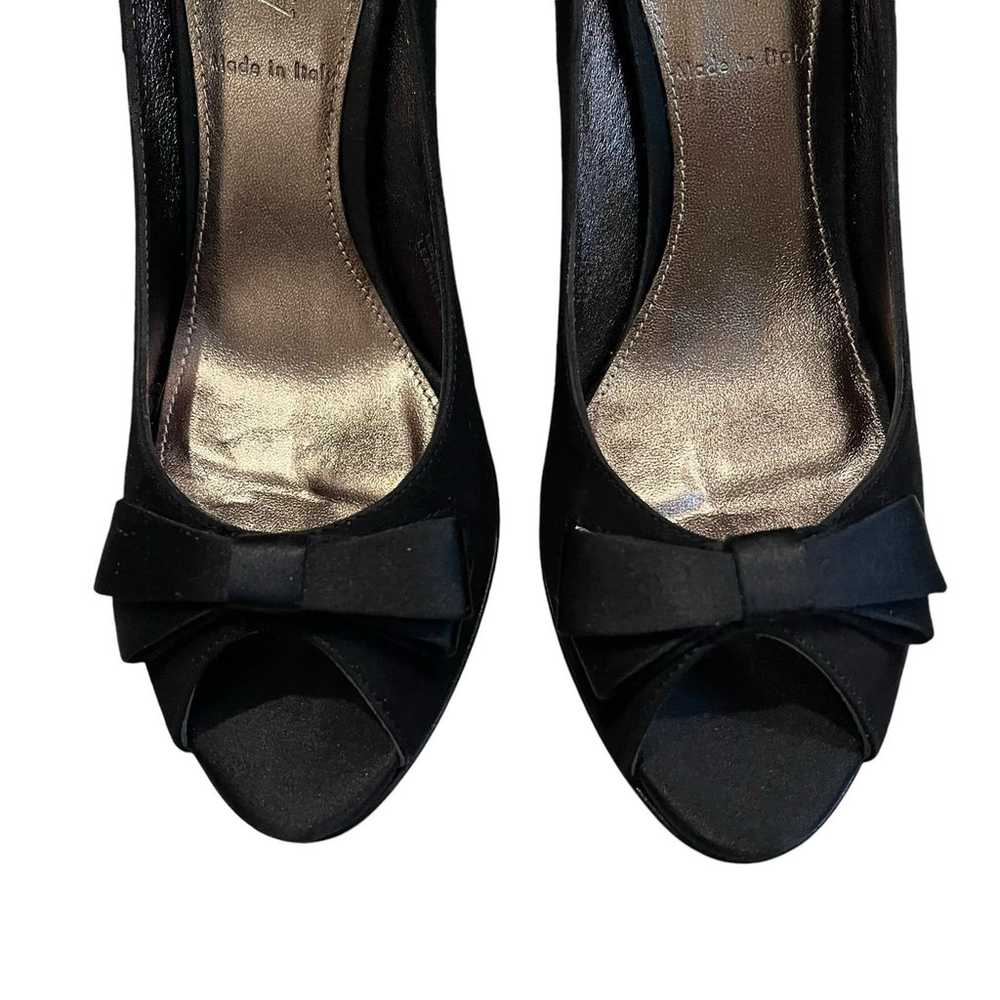 NWOT, J. Crew Black Suede Satin Bow Peep Toe Heel… - image 3