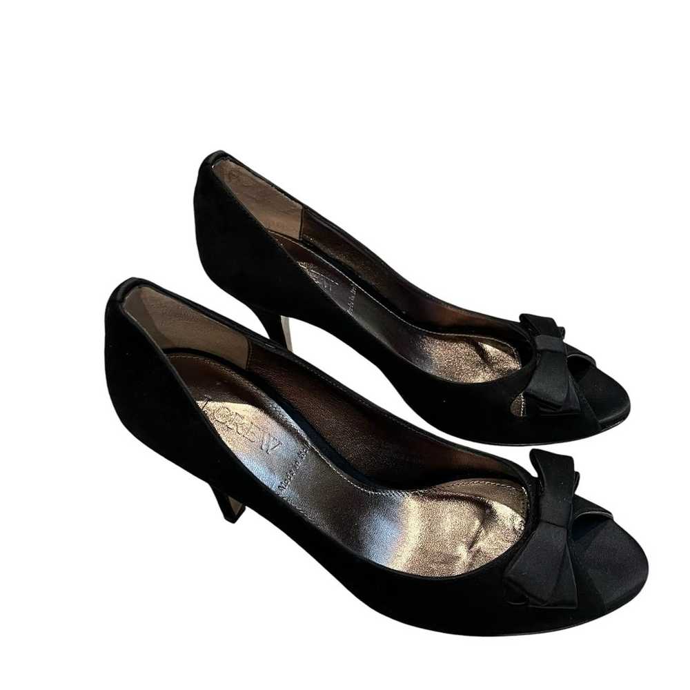 NWOT, J. Crew Black Suede Satin Bow Peep Toe Heel… - image 5