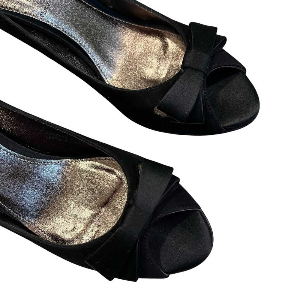 NWOT, J. Crew Black Suede Satin Bow Peep Toe Heel… - image 6