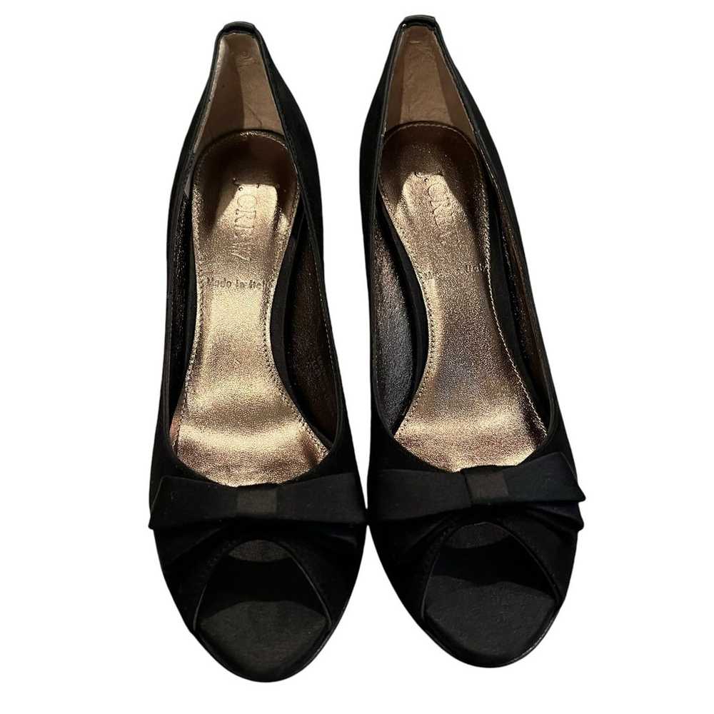 NWOT, J. Crew Black Suede Satin Bow Peep Toe Heel… - image 9