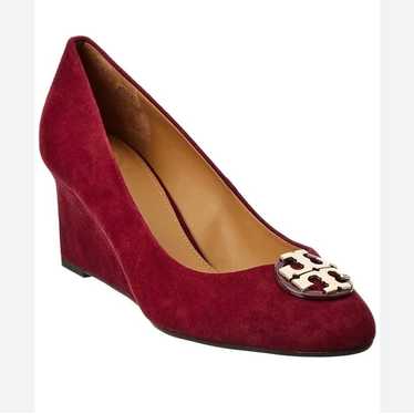 Tory Burch Claire Suede Wedge Size 5 Red Burgundy - image 1