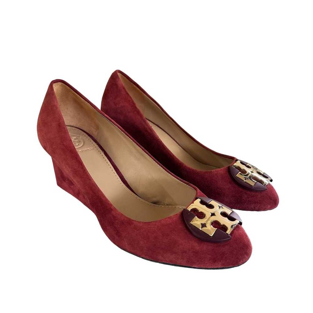 Tory Burch Claire Suede Wedge Size 5 Red Burgundy - image 2