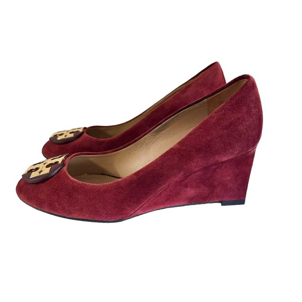 Tory Burch Claire Suede Wedge Size 5 Red Burgundy - image 4