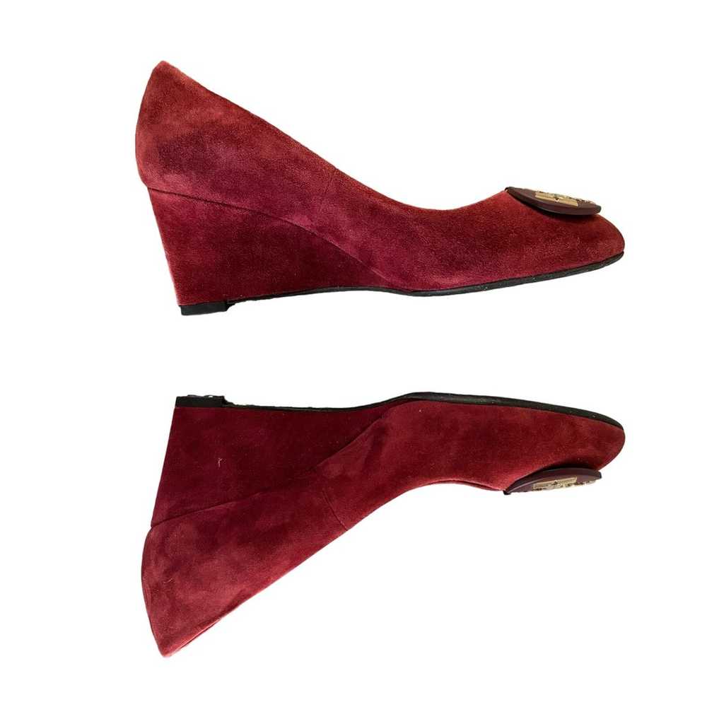 Tory Burch Claire Suede Wedge Size 5 Red Burgundy - image 7