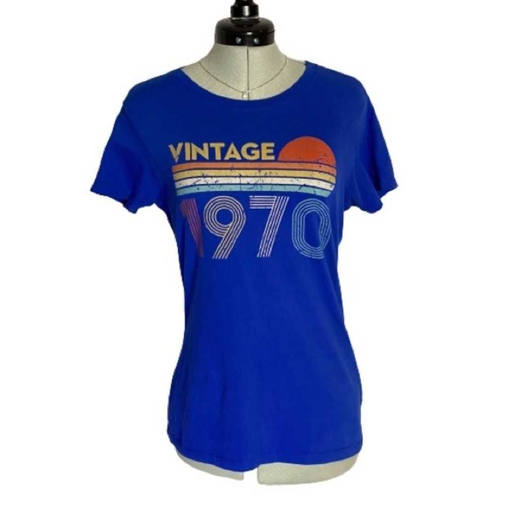 Blue 70’s Style Graphic Tee Medium - image 1