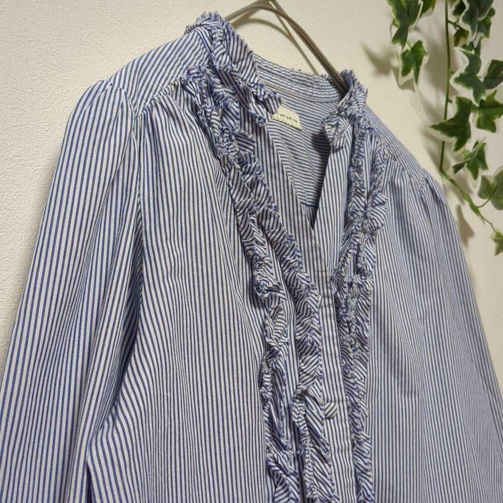 【earth music & ecology】Frill Striped Blouse V-Neck - image 4