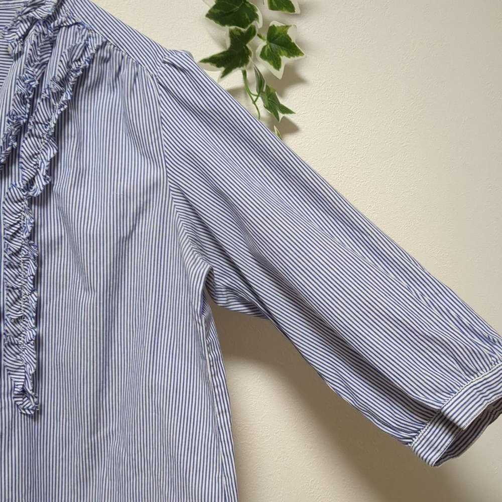 【earth music & ecology】Frill Striped Blouse V-Neck - image 7