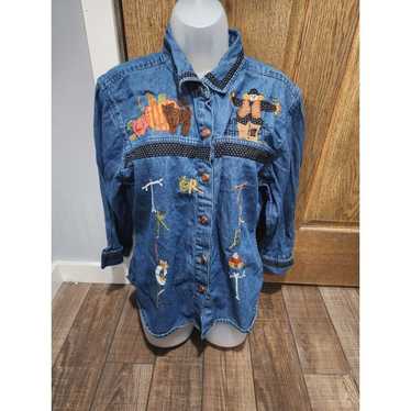 VTG Tantrums Denim Dress Jean Jacket HALLOWEEN Pu… - image 1