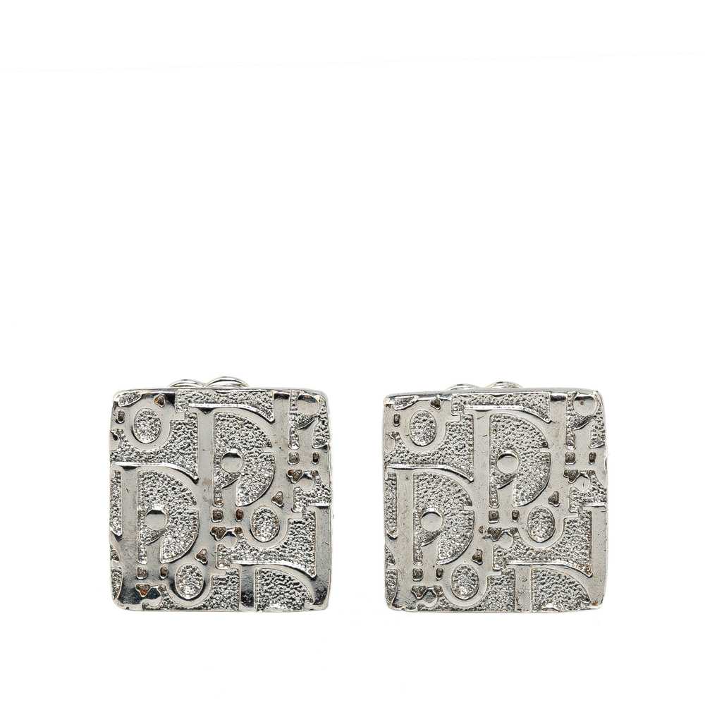 Silver Dior Brass Oblique Square Clip-On Earrings - image 1