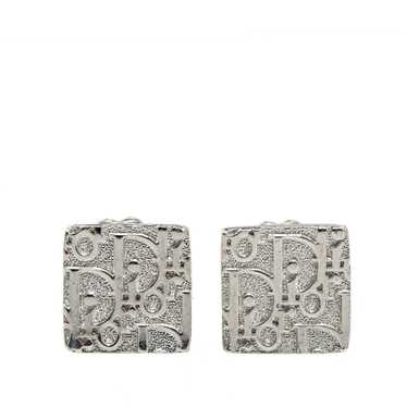 Silver Dior Brass Oblique Square Clip-On Earrings - image 1