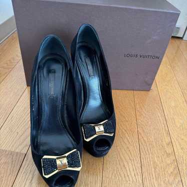 Louis Vuitton black suede open-toe high heels. - image 1