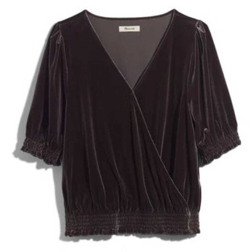 Madewell Madewell Velvet Smocked Crossover Top Da… - image 1