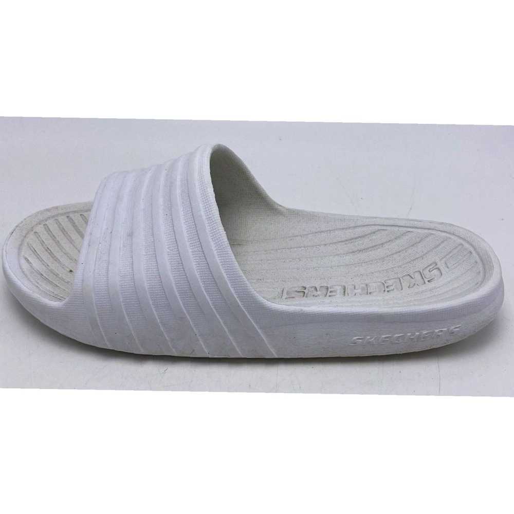 Skechers White Slip On Slide Sandals with Striped… - image 1