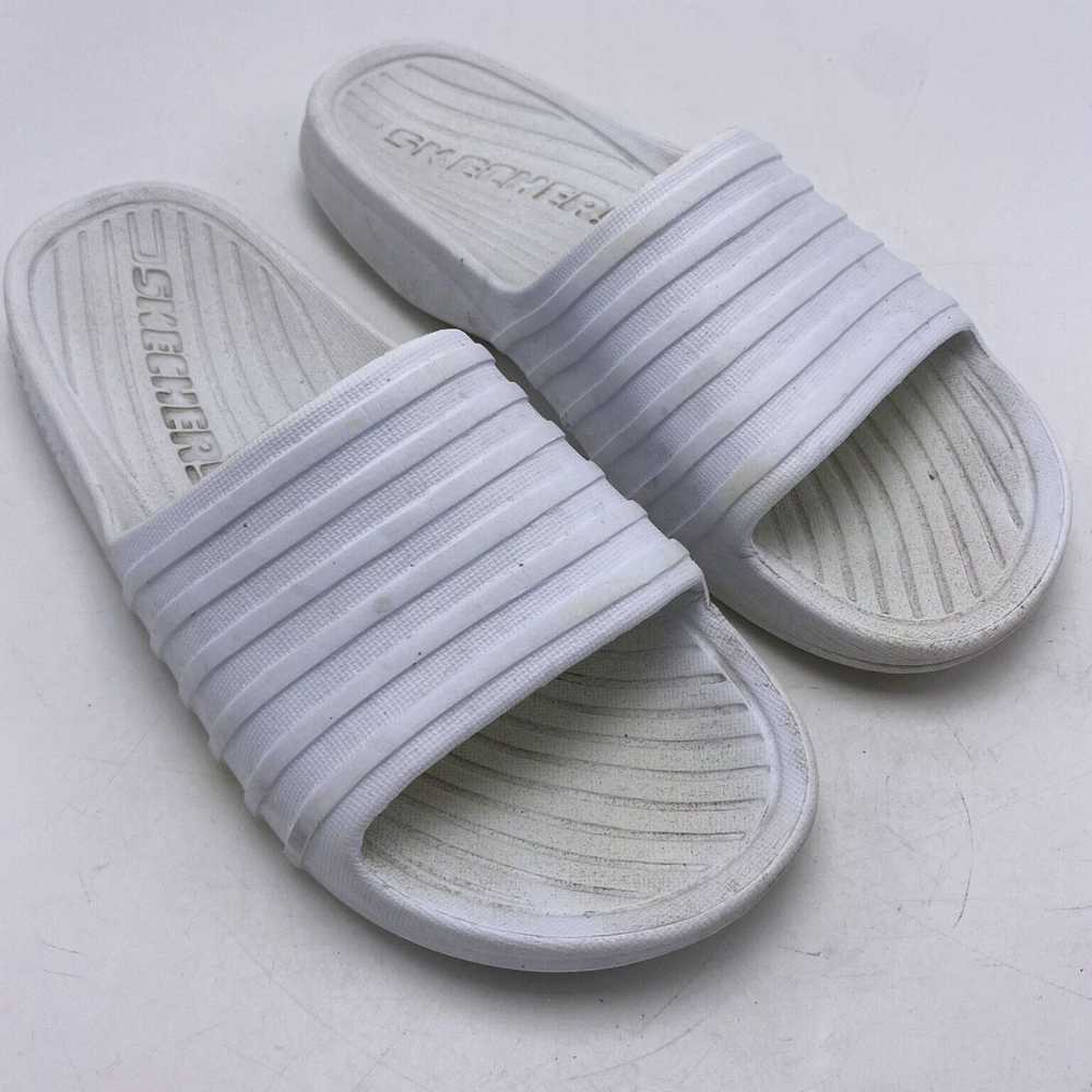 Skechers White Slip On Slide Sandals with Striped… - image 2