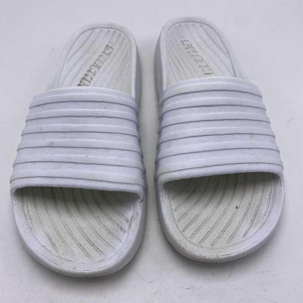 Skechers White Slip On Slide Sandals with Striped… - image 3