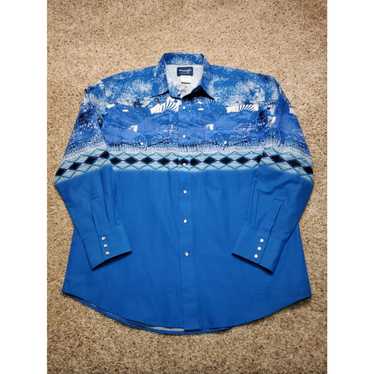 Wrangler Wrangler Western Shirt XL Mens Blue Pear… - image 1