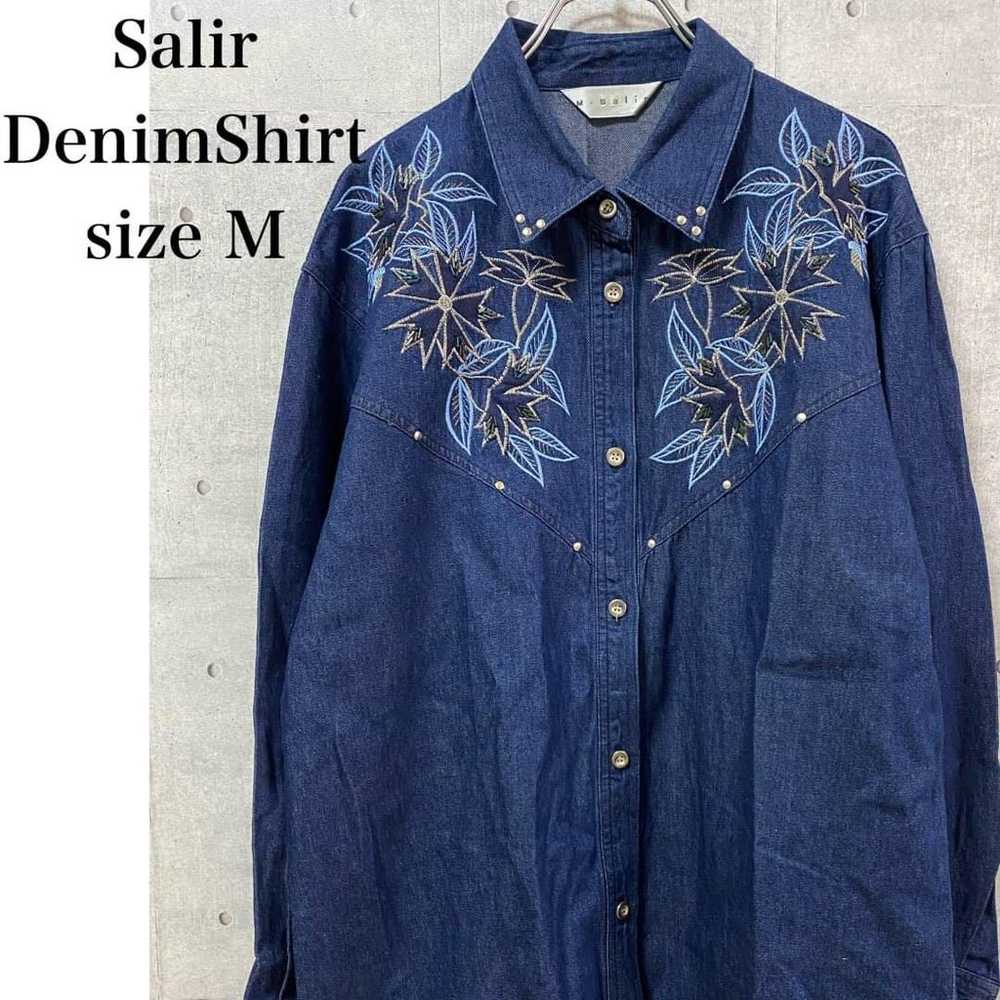 【Vintage】M-Salir Dark Blue Denim Shirt Size M wit… - image 1