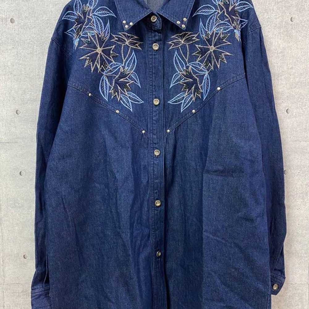 【Vintage】M-Salir Dark Blue Denim Shirt Size M wit… - image 2