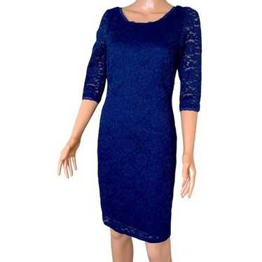 Eliza J. Dress navy blue lace overlay navy blue 3/