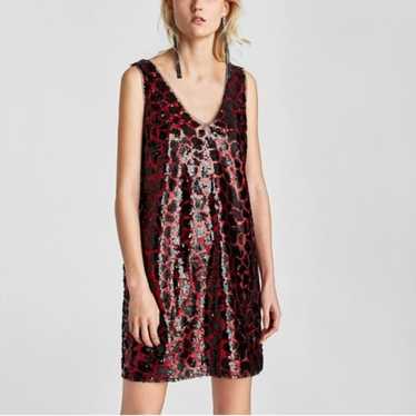 Zara red and black animal print sequin sleeveless 