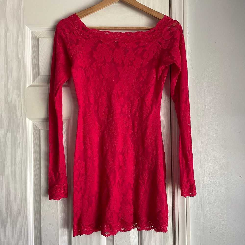 Victorias Secret Hot Pink Sheer Lace Long Sleeve … - image 1