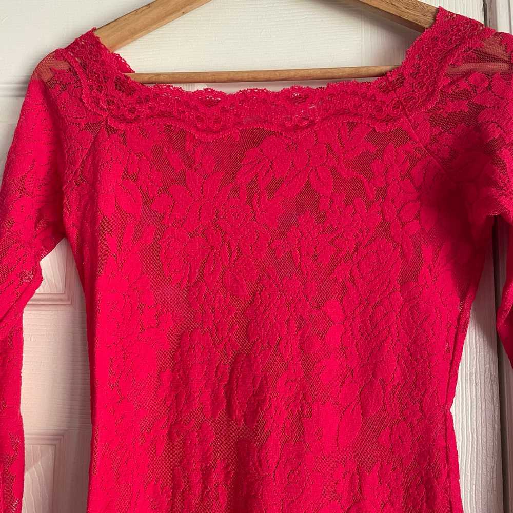 Victorias Secret Hot Pink Sheer Lace Long Sleeve … - image 3